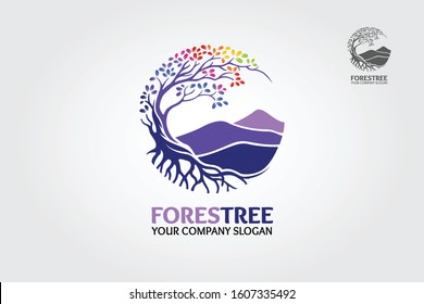 Forest Tree dinamic color vector logo. Tree and mountain vector design elements original, that were created to highlight the growth, travel, spirit, mountain and lifestyle.