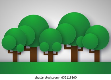 Forest with tree , ecology concept , paper art style