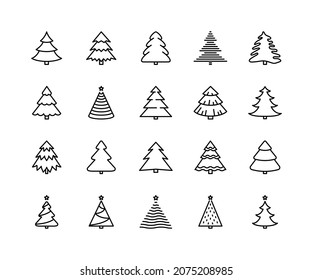 Forest tree flat line icons set. Christmas tree, spruce, pine symbol. Simple flat vector illustration for web site or mobile app.