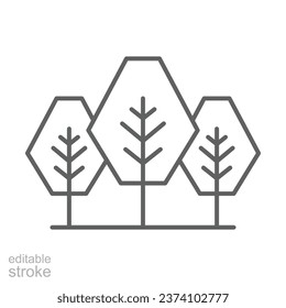 Forest tree icon. Simple outline style. Nature forest landscape, outdoor, oak, trunk, plant concept. Thin line symbol. Vector illustration isolated. Editable stroke.