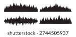Forest tree line silhouettes, nature landscape borders and pine tree background vector elements