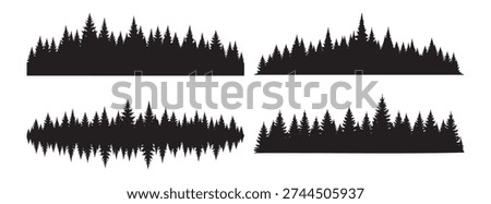 Forest tree line silhouettes, nature landscape borders and pine tree background vector elements
