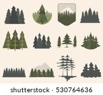 Forest tree logo badge vector green natural silhouette set. Forest treetop deep colors design