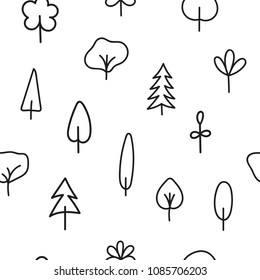 Forest tree nature simple seamless pattern.Ecology inspiration graphic design typography element. Hand drawn postcard. Cute simple vector style. Textile print Sun Cloud Rain Healthy Green Environment