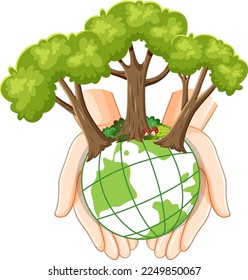 Forest tree on earth globe illustration