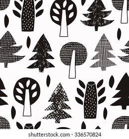 Forest tree seamless background. Surface decoration with black trees.Vector illustration. Cloth design, wallpaper, wrapping.
