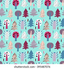 Forest tree seamless background. Vector illustration.
