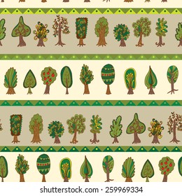 forest tree. Seamless hand-drawn pattern