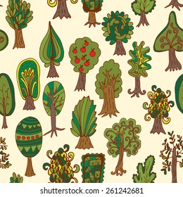 forest tree. Seamless hand-drawn pattern