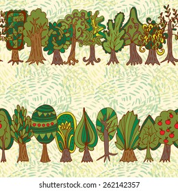 forest tree. Seamless hand-drawn pattern