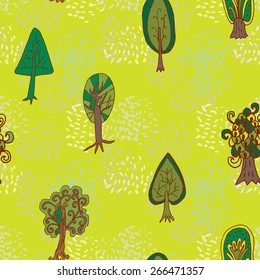 forest tree. Seamless hand-drawn pattern