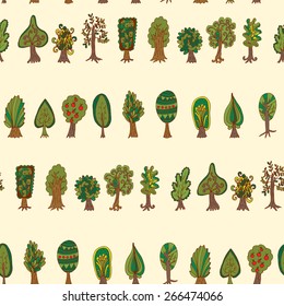 forest tree. Seamless hand-drawn pattern