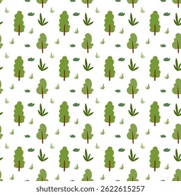 Forest tree seamless pattern on white background