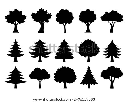 Forest Tree Silhouette Icons – Set of 15 Black Vector Illustrations