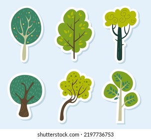 Forest tree stickers nature abstract set collection concept. Design graphic element vector illustration