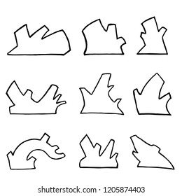 Forest tree stumps of different shapes.

