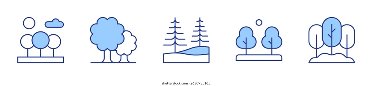 forest, tree, trees, landscape. Forest Icon vector illustration. Line Duotone style. Editable stroke.