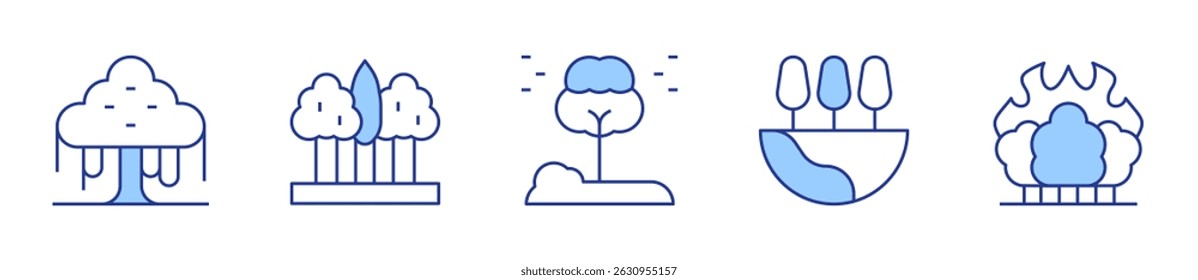 forest, tree, trees, wildfire. Forest Icon vector illustration. Line Duotone style. Editable stroke.