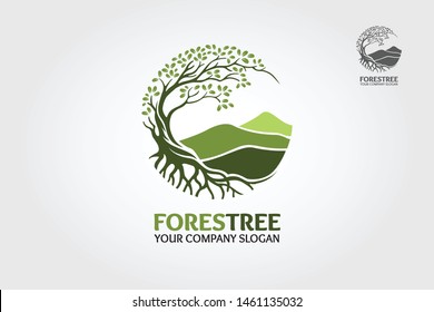 Forest Tree vector logo. Tree and mountain vector design elements original, that were created to highlight the growth, travel, spirit, mountain and lifestyle. 