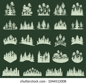 Forest tree vector silhouette outdoor travel green silhouette forest logo coniferous natural badge tops pine spruce branch cedar and plant leaf abstract stem drawing vector illustration