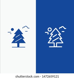 Forest, Tree, Weald, Canada Line and Glyph Solid icon Blue banner Line and Glyph Solid icon Blue banner