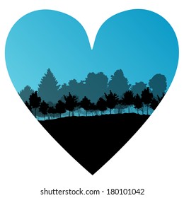 Forest tree wild romantic love heart shape concept landscape background illustration vector