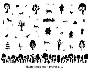 forest  trees animals  icon set 