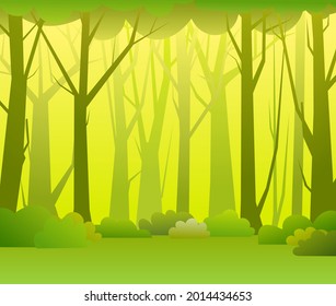 Forest trees background. Glade in the thicket. Beautiful green summer landscape. Flat design. Cartoon style. Background illustration. Vector