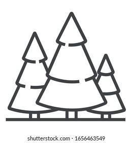 Forest trees black line icon on white background