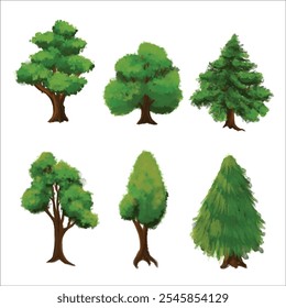 Forest Trees Collection. A collection of green forest trees in various shapes and styles. Perfect for landscape designs and nature-themed projects.