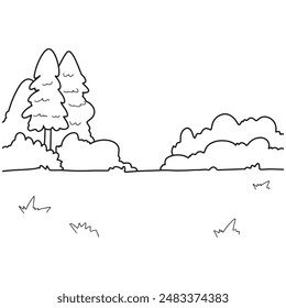Forest of trees, field, scenery landscape nature background