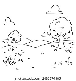 Forest of trees, field, scenery landscape nature background