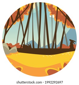 forest trees grass autumnal round scene