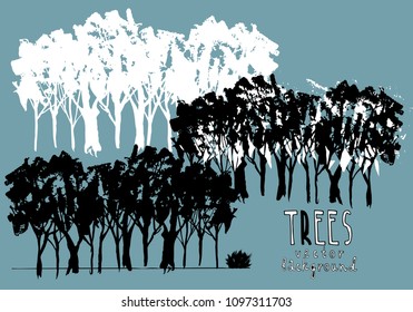 Forest trees hand drawn isolated  silhouette for interior and design