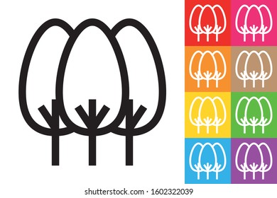 Forest Trees. Line Icon With Different Color Background.