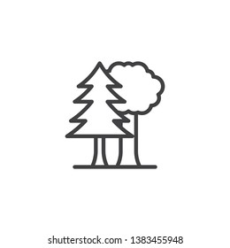 Forest trees line icon. linear style sign for mobile concept and web design. Maple and spruce tree outline vector icon. Symbol, logo illustration. Pixel perfect vector graphics