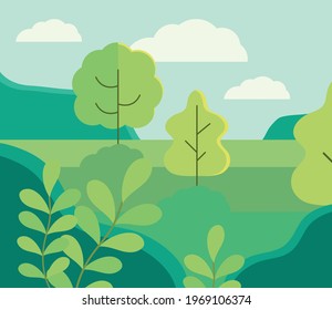 forest trees meadow greenery scene