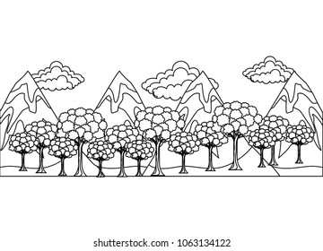 forest trees mountains snow clouds panorama