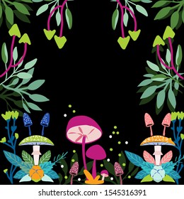 Forest trees and Mushrooms seamless pattern. Hand drawn illustration of Trees and Mushrooms