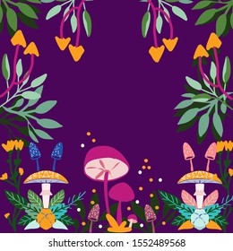 Forest trees and Mushrooms seamless pattern. Hand drawn illustration of Trees and Mushrooms