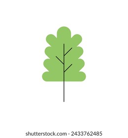 Forest trees and natural botanical various plants collection, vegetation in modern and abstract simple style, natural landscape flat vector illustration on white background.
