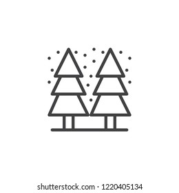 Forest trees outline icon. linear style sign for mobile concept and web design. Winter pine trees and snow simple line vector icon. Symbol, logo illustration. Pixel perfect vector graphics