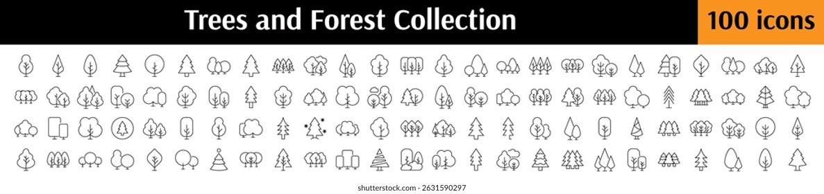 Forest, Trees, Parks Bundle of Thin Icons. Editable Stroke. Perfect for Web Sites, Books, Cards, Apps