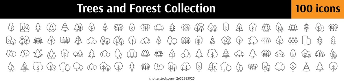 Forest, Trees, Parks Related Icon Set. Editable Stroke. Perfect for Web Sites, Books, Cards, Apps