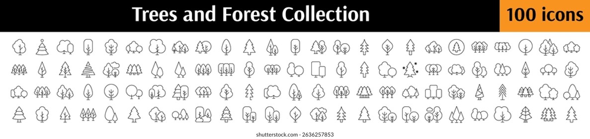 Forest, Trees, Parks Related Line Icons for Web Sites, Books, Cards, Apps. Editable Stroke. Perfect for Web Sites, Books, Cards, Apps