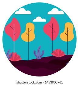 forest trees plants meadow nature sticker vector illustration