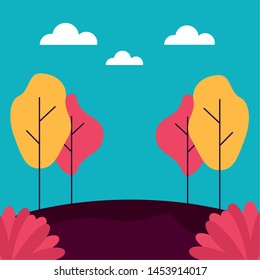 forest trees plants meadow nature sticker vector illustration