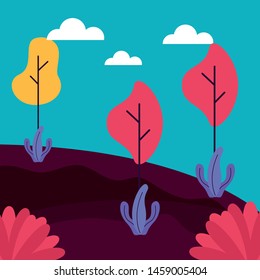 forest trees plants meadow nature sticker vector illustration