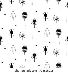 Forest trees scandinavian seamless pattern for wallpaper, invitation card, scrapbook, wrapping paper, website background, fashion textile print.