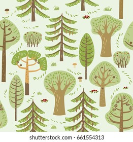 Forest, trees. Seamless background. Summer